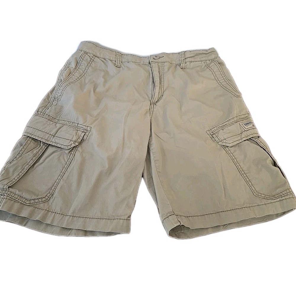 Unionbay Cargo Shorts 36 Khaki Flat Front Pockets Casual Skate Vtg Y2K Baggy